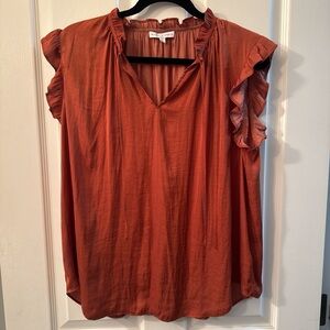 Women's Ruffled Sleeve Top - Rust